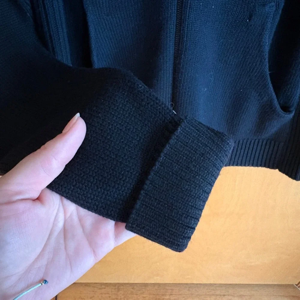 Lululemon‎ Knit Full Zip Hoodie Women Black Cashmere Blend Ribbed Sweater
